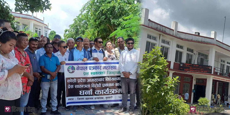 सुरक्षाकर्मीको घेराबन्दीबीच पत्रकारहरूले दिए धर्ना