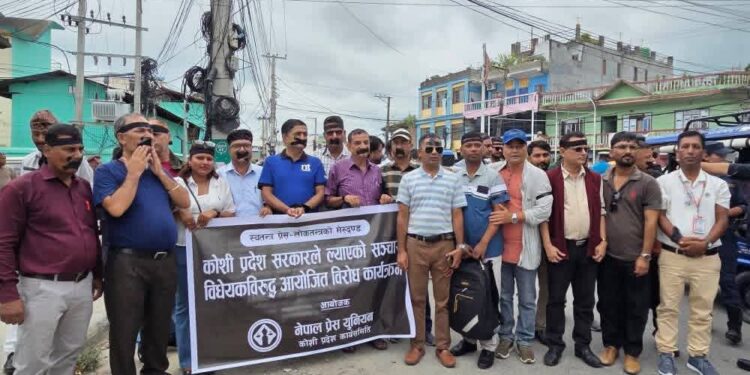विराटनगरमा पत्रकारहरूको अनौठो शैलीको प्रदर्शन: उल्टो हिँडेर विरोध